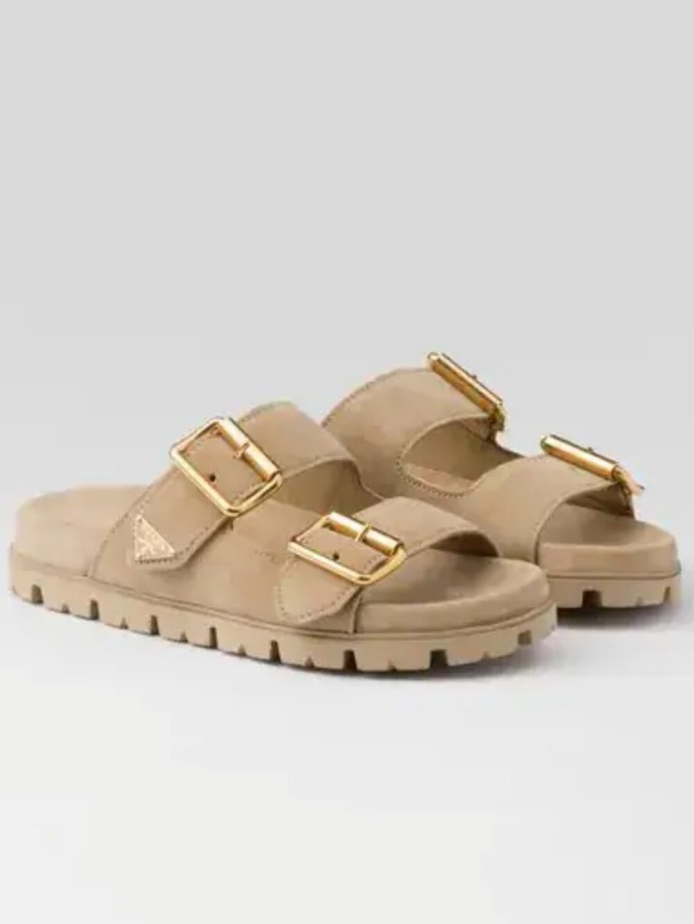 Prada Double Strap Suede Slide Sandal In Ecru Size 38 (US 8)
